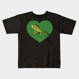 Iguana Heart for Iguana Lovers, Green Kids T-Shirt